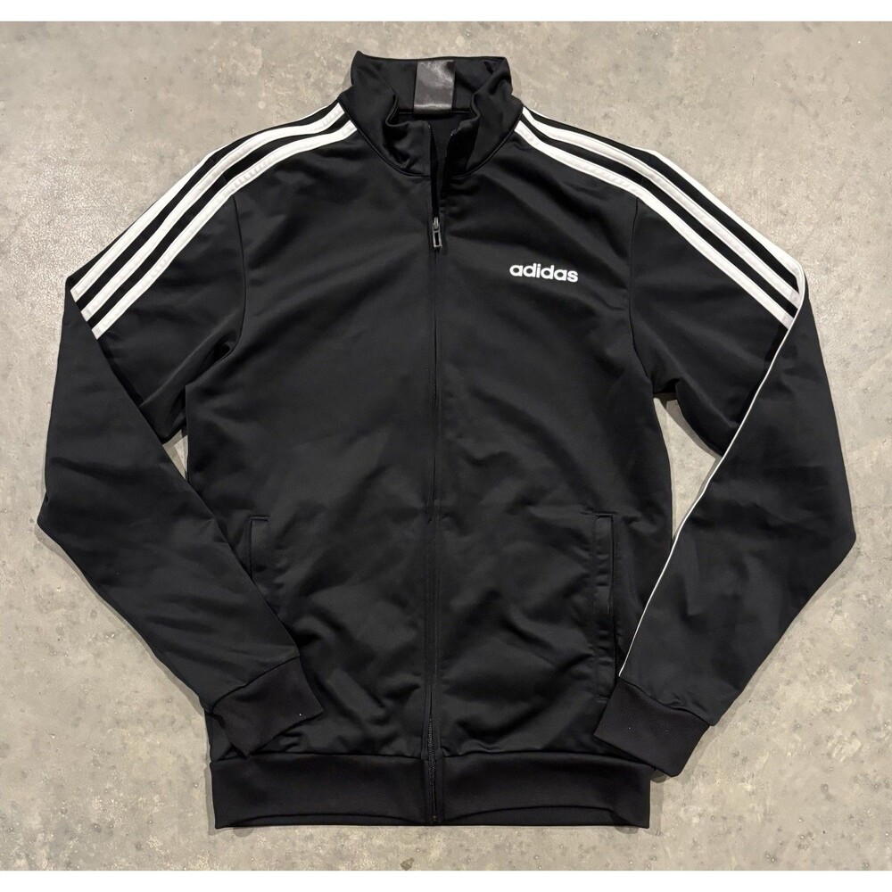 Adidas Track Jacket Men's Small Black Essentials 3-Stripes Tricot Full Zip